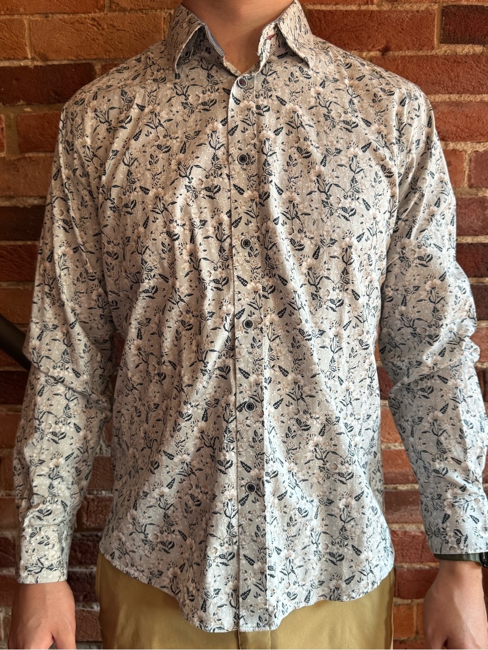 Daniel Hechter White Floral Dress Shirt with Navy Print